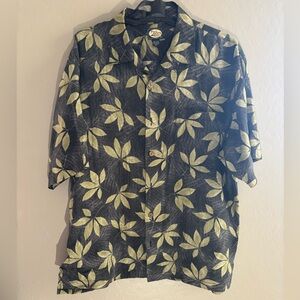 Tommy Bahama Black and Gold Leaf Print Shirt